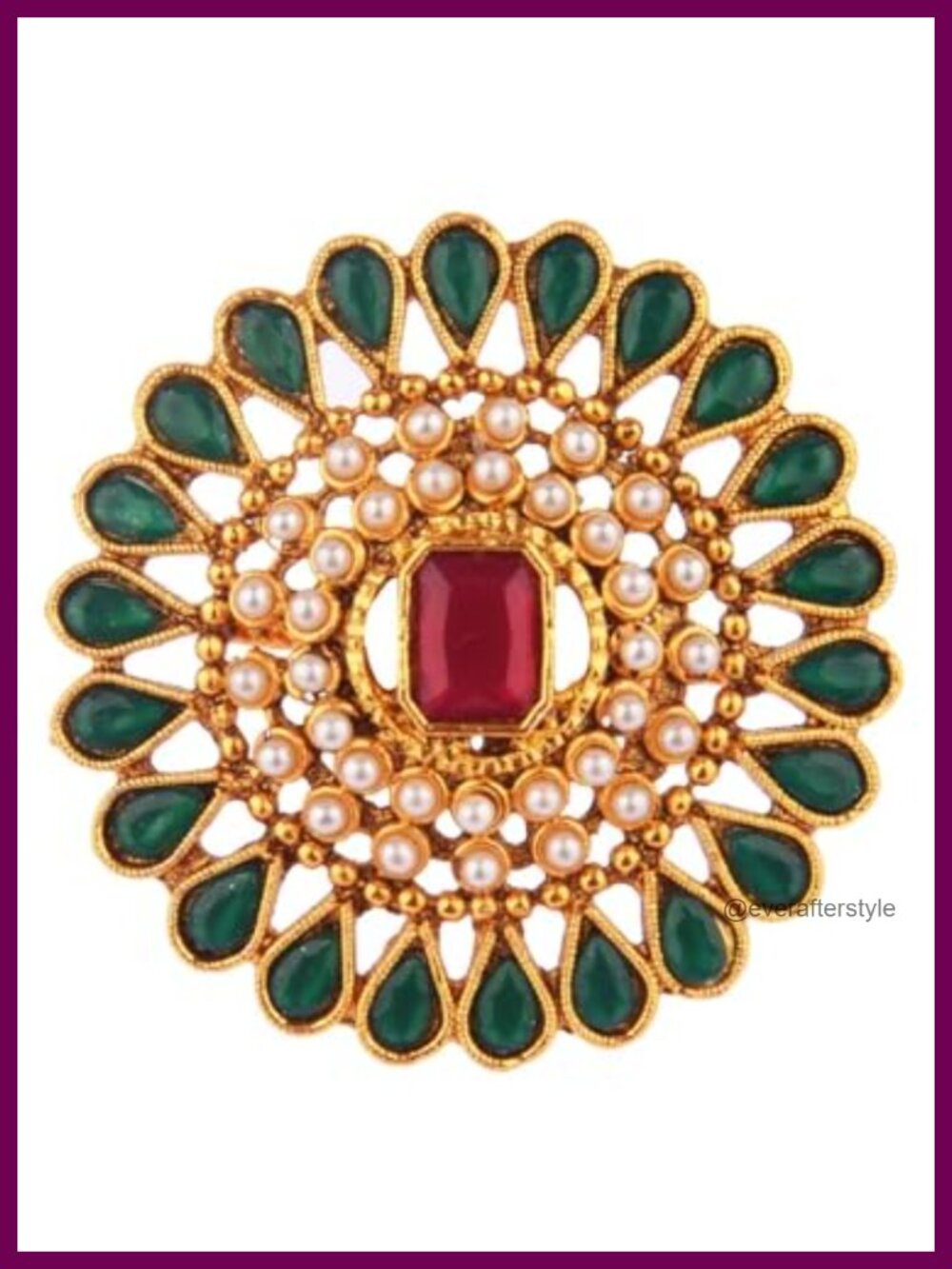 Adjustable Faux Pearl Crystal Statement Ring Indian Big Chunky Cocktail